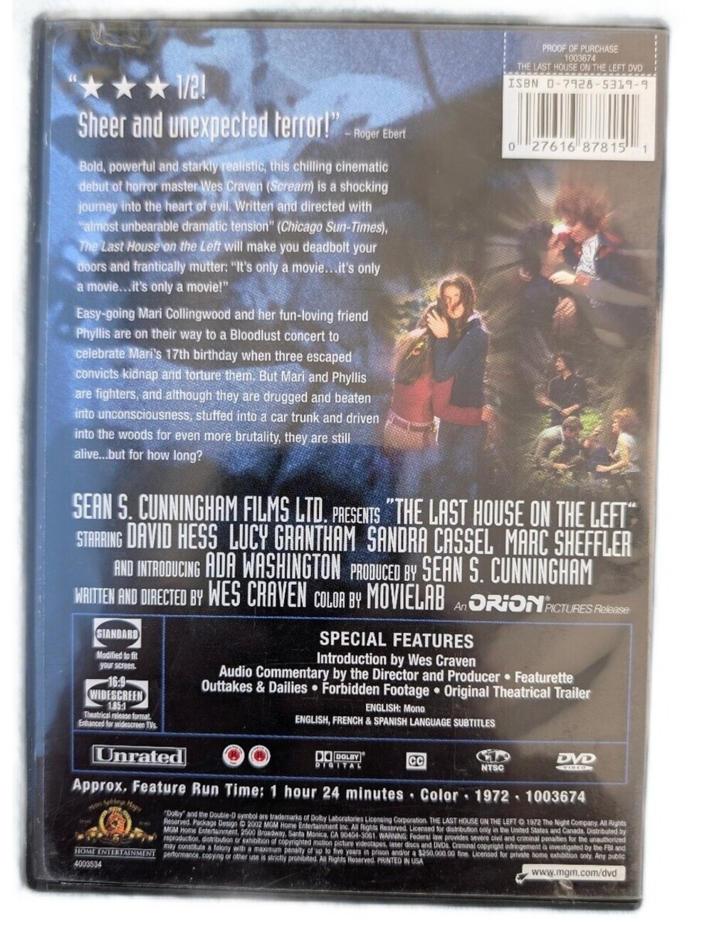 The Last House on the Left (DVD, 2002) Wes Craven Horror Classic Unrated - Picture 2 of 5